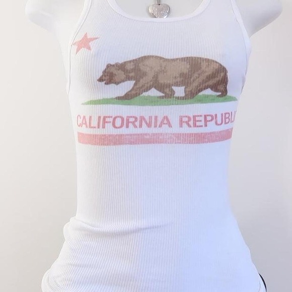 y2k california republic ribbed tank white graphic top size S - Picture 2 of 2